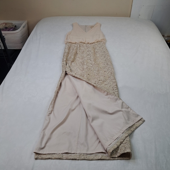 Aidan Mattox Long Formal Chiffon Lace Evening Dress Beige Size 2 - Picture 8 of 13